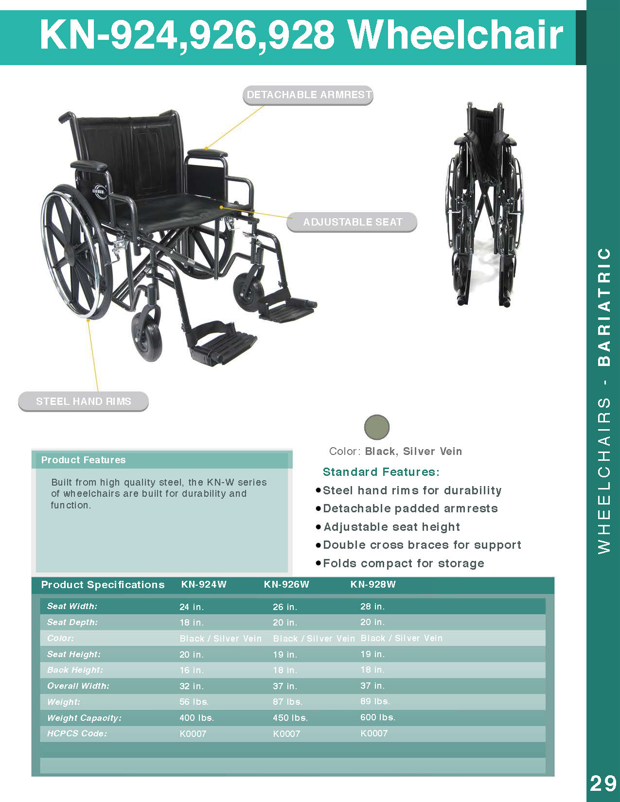 KN922W Bariatric Wheelchair Karman Healthcare